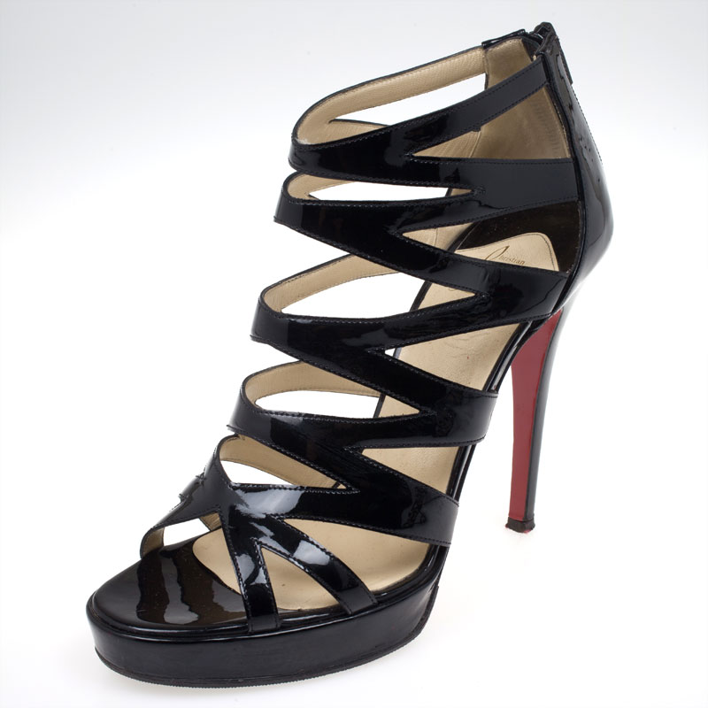 Christian Louboutin Black Patent Leather \u0026#39;Fernando\u0026#39; Cage Sandals ...