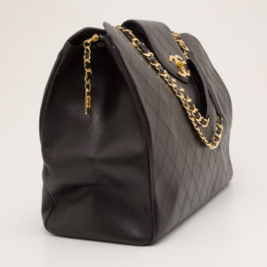 Chanel Vintage Black Quilted Jumbo Weekender Tote side
