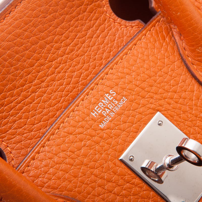 Hermes Silver Togo Leather 30cm Birkin Orange Bag with Palladium Hardware