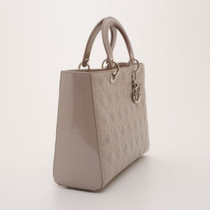 Christian Dior Grey Patent Leather Large ‘Lady Dior’ Bag side