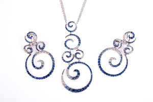 Stefan Hafner Diamond and Blue Sapphires Necklace and Earrings Set