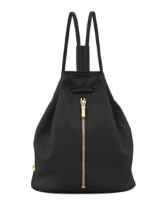 Elizabeth and James Lambskin Drawstring Backpack, Black
