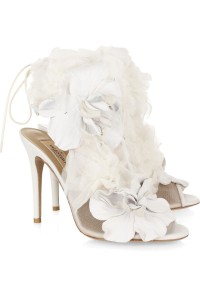Valentino Leather and tulle-embellished mesh sandals