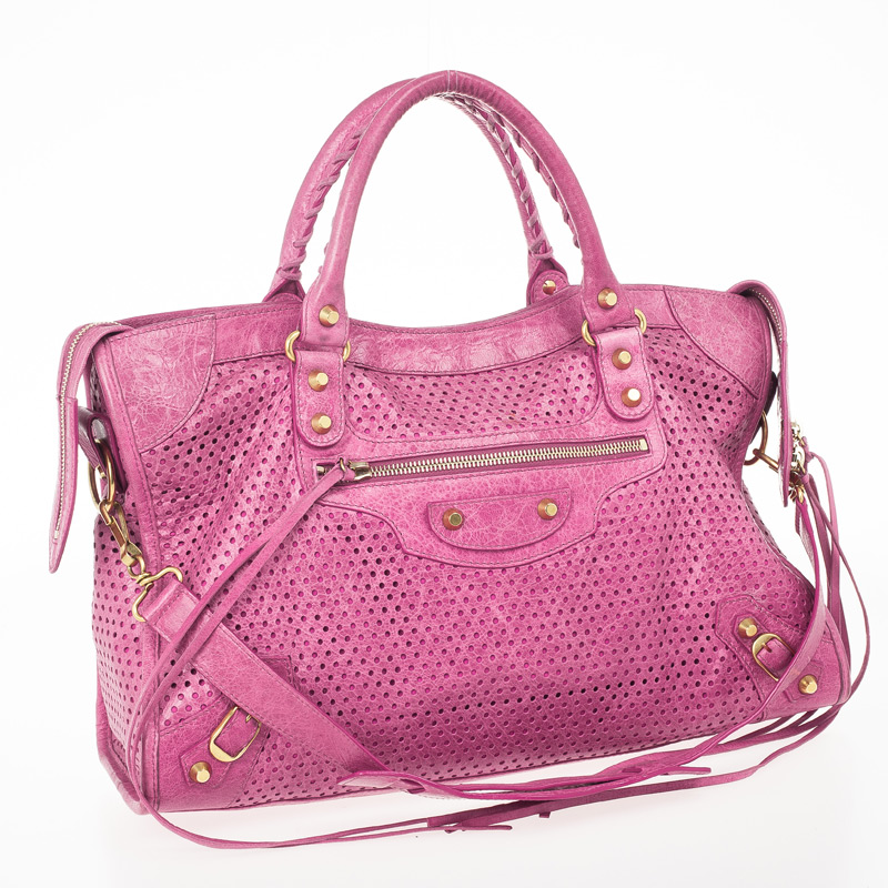 Balenciaga Sorbet Pink Perforated Classic Gold City Bag front