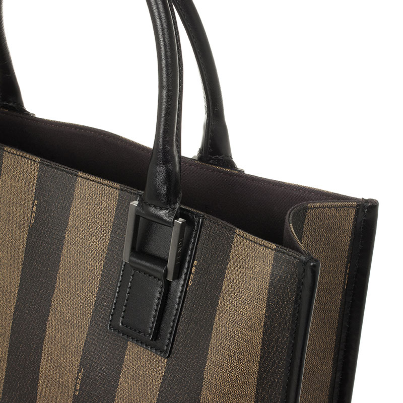 Fendi Brown Pequin Striped Shopper Bag handle