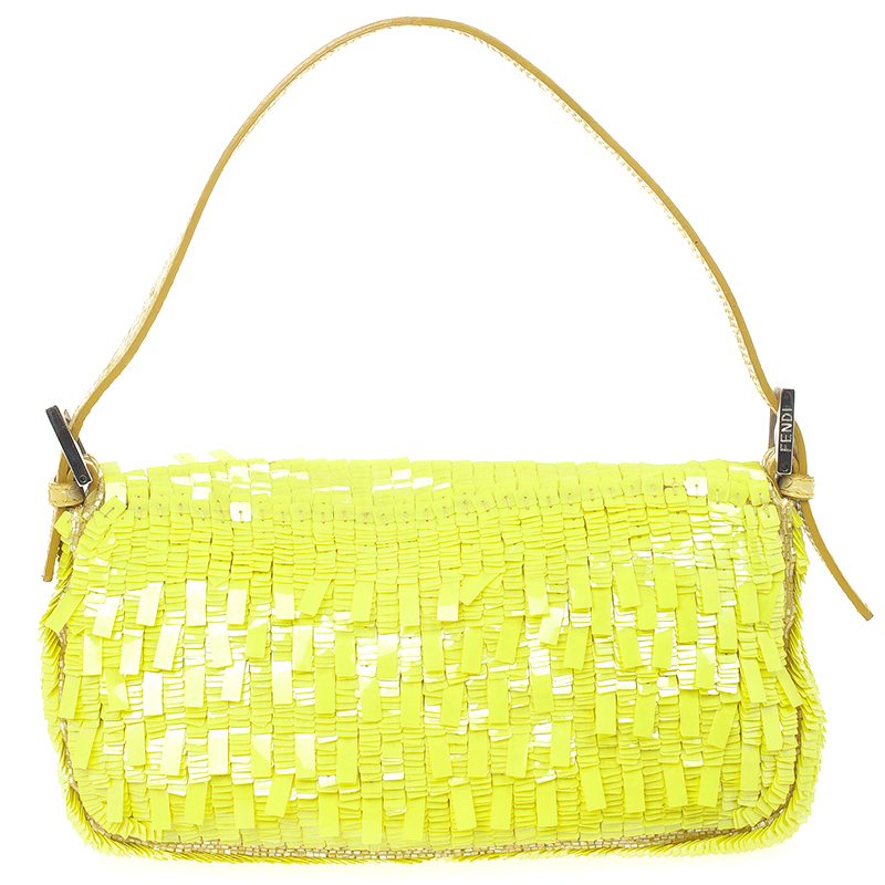 back shot of Fendi Yellow Sequin and Snakeskin Baguette Bag