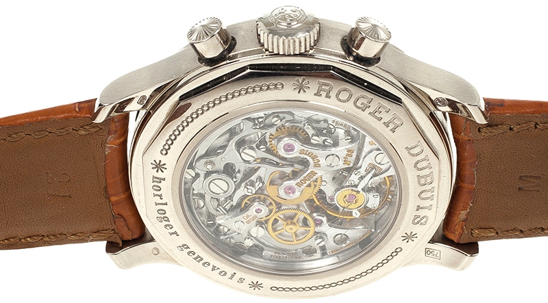 Close up of the Roger Dubuis Hommage 18k White Gold Mens Wristwatch 40 MM