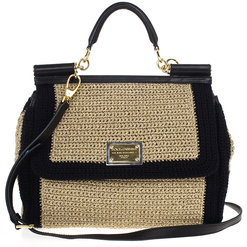 Front view of the Dolce and Gabbana Beige Woven Raffia Miss Sicily Top Handle