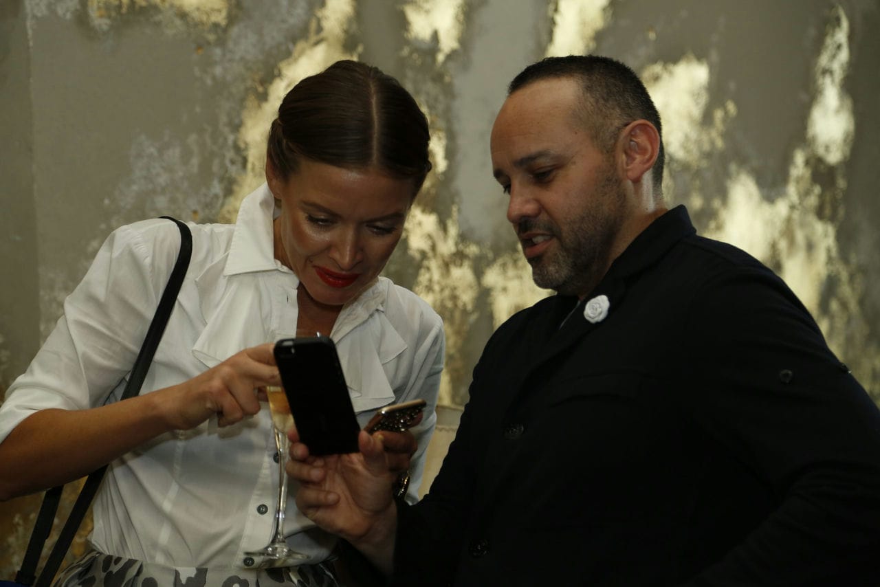 Tumi's Creative Director, Georges Esquivel with Natalia, blogger at Shoes Tova