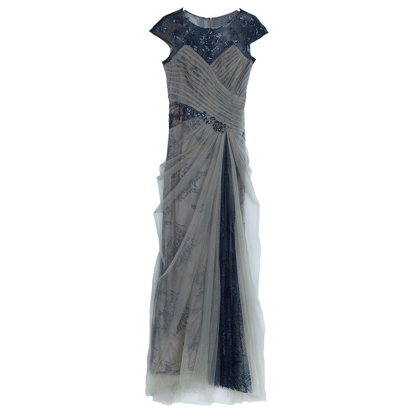 Grey Embellish Pleated Gown L USD 515
