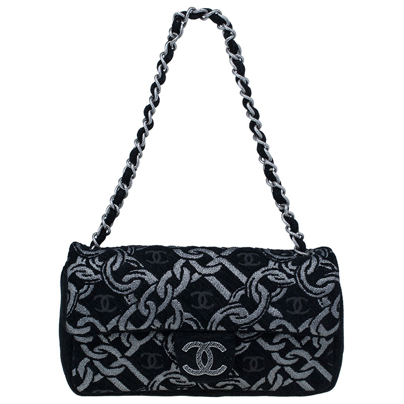 Black and Silver Tweed Cruise Collection Chain Flap Bag USD 2,082