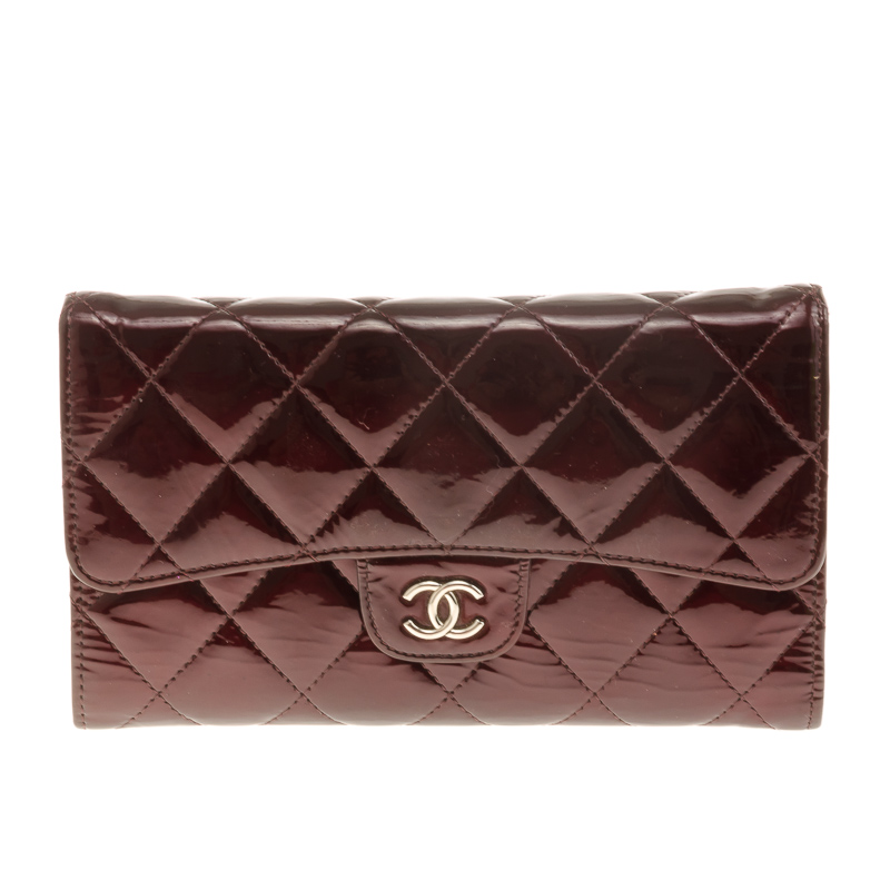 Dark Red Quilted Patent Classic Long Wallet USD 497