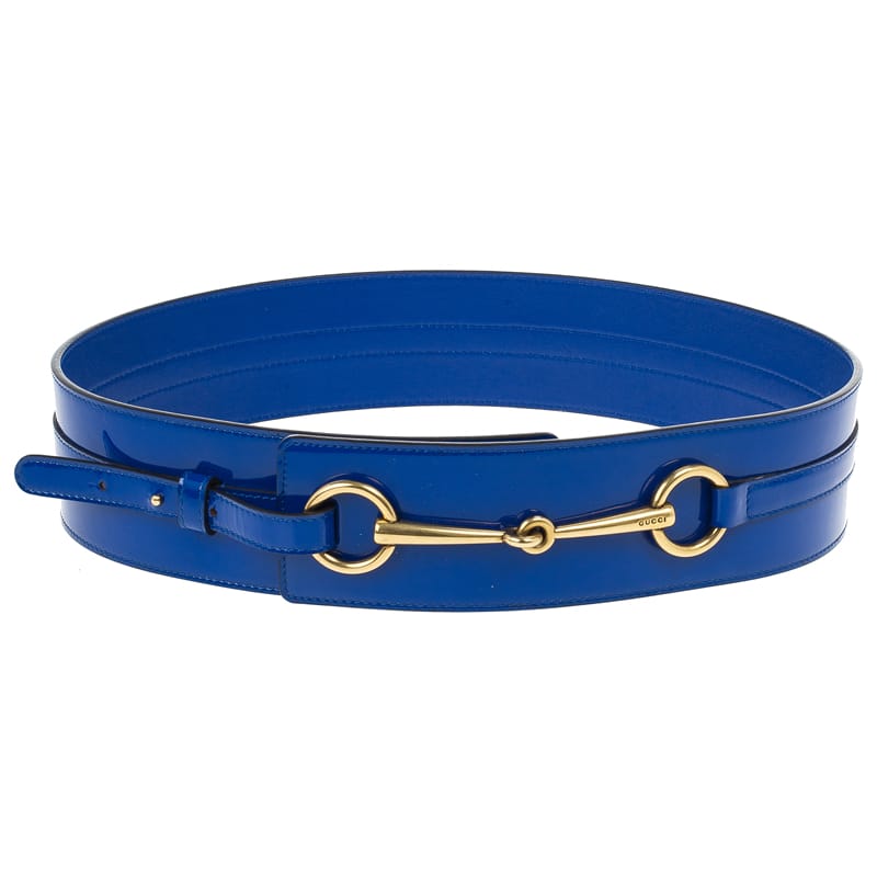 Gucci Blue Patent Horsebit Waist Belt