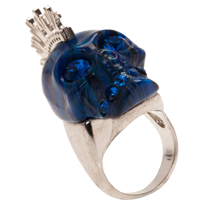 Alexander McQueen Punk Skull Blue Plexi Ring Size 50