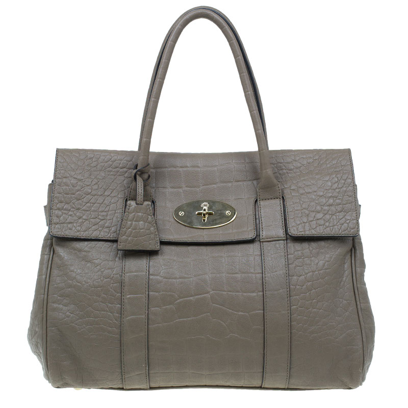 Mulberry Taupe Soft Croc Printed Bayswater Satchel