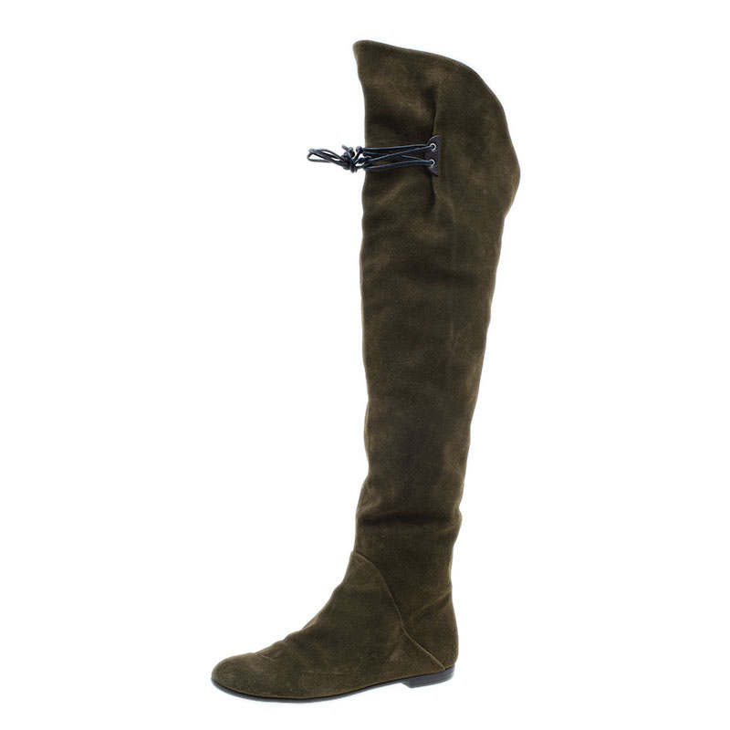 Giuseppe Zanotti Green Suede Over the Knee Boots Size 37