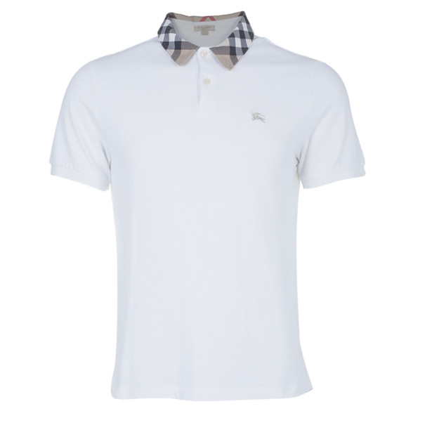 Burberry Men's White Novacheck Collar Polo Shirt L