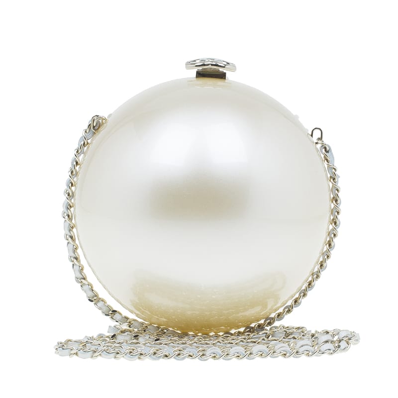 Chanel Pearl Plexiglass Round Shape Minaudiere Evening Bag
