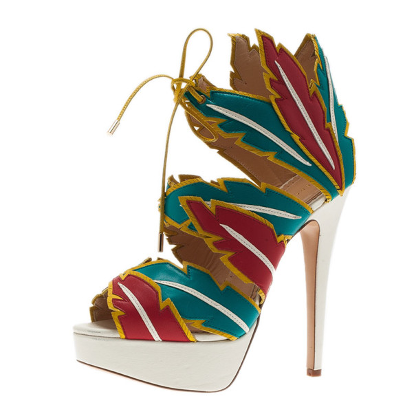 Charlotte Olympia Multicolor Leather Cherokee Platform Sandals Size 38