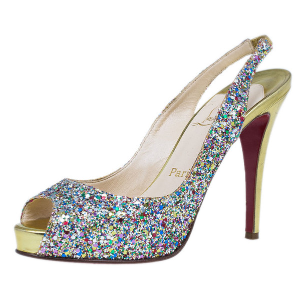 Christian Louboutin Multicolor Glitter N°Prive Slingback Sandals Size 38