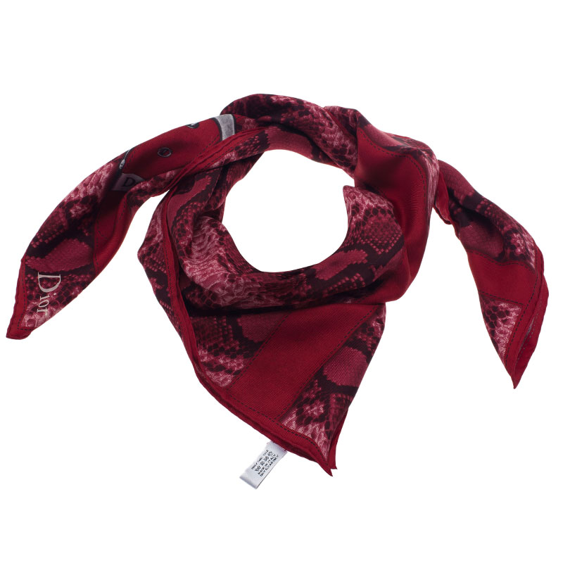 Dior Pink and Red Printed Silk Square Scarf
