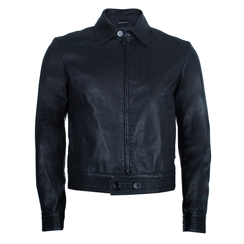 Emporio Armani Men's Black Leather Bomber Jacket M