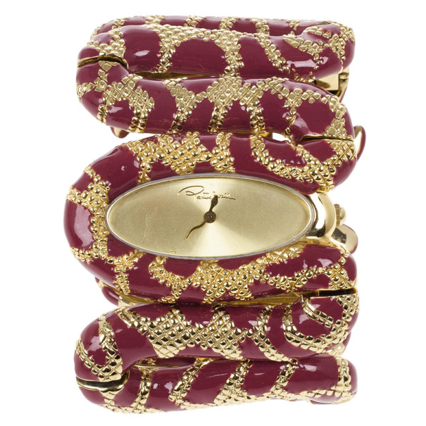Roberto Cavalli Red Cleopatra Gold Plated Steel Womens Wristwatch 30M