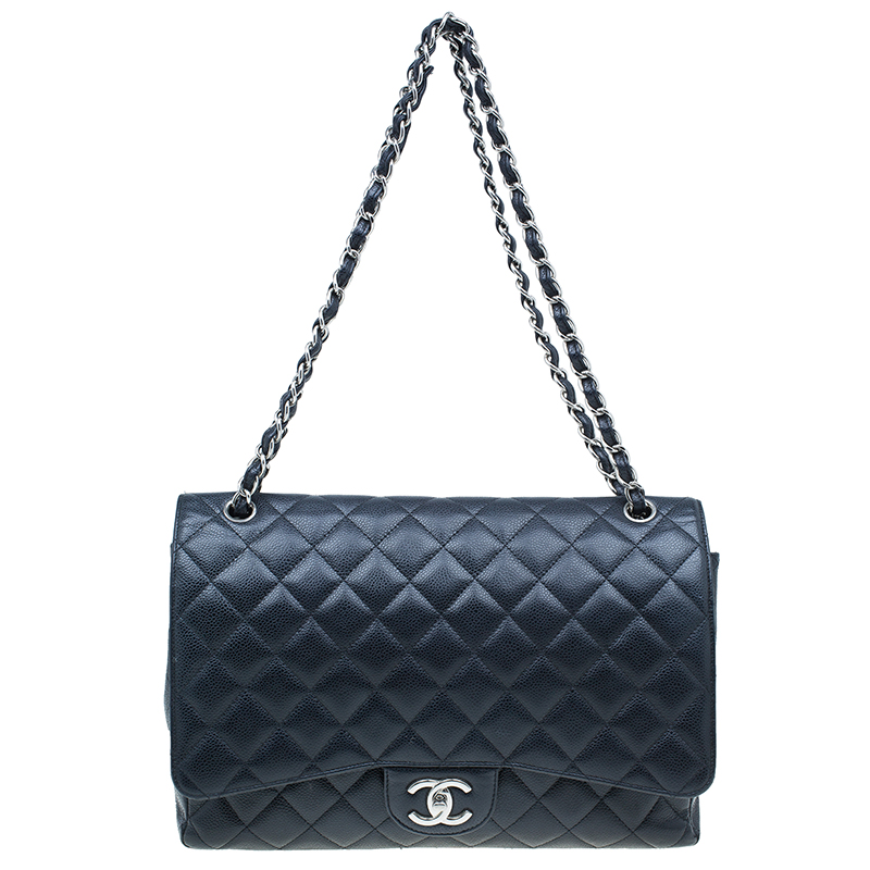 Chanel Black Caviar Leather Classic Maxi Double Flap Bag