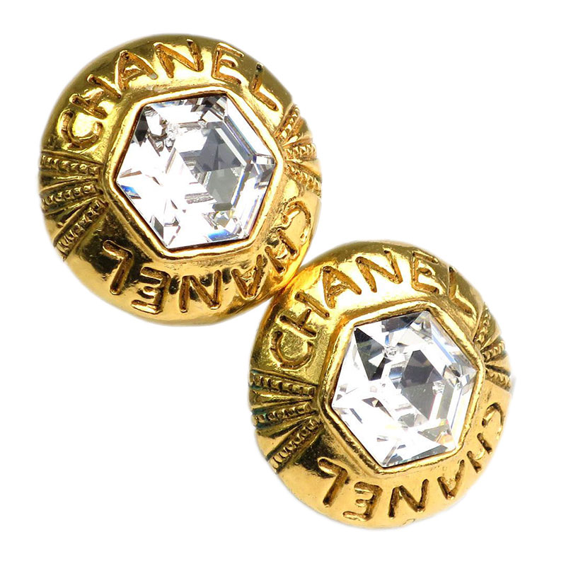 Chanel Crystal Gold Tone Clip Earrings