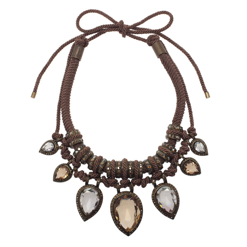 Lanvin Brown Crystal And Cord Necklace