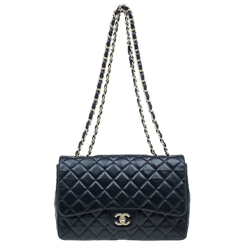 Chanel Black Quilted Lambskin Leather Jumbo Single Flap Bag