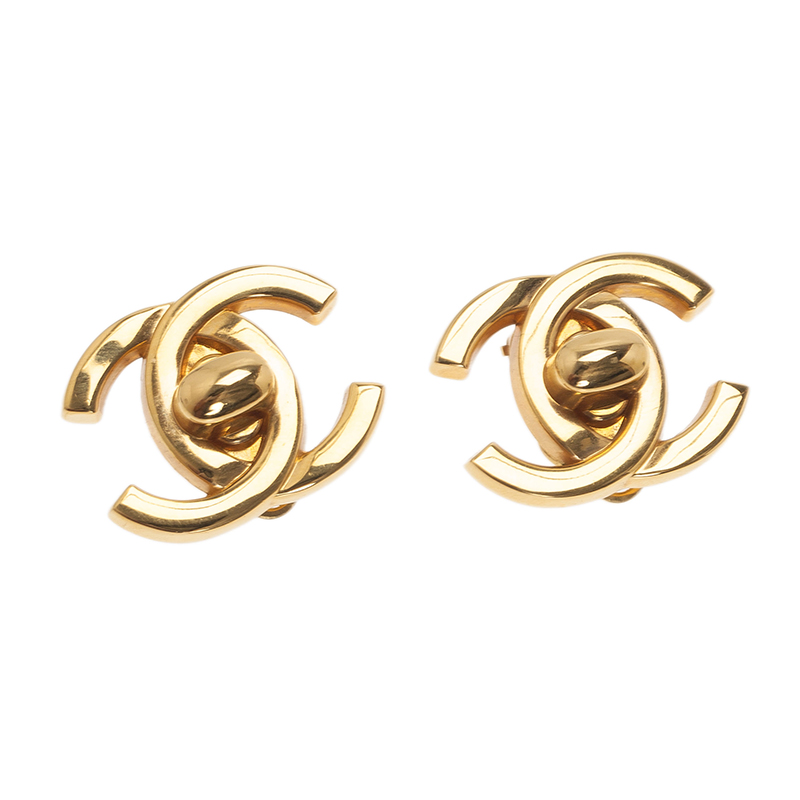 Chanel CC Gold Tone Clip Earrings