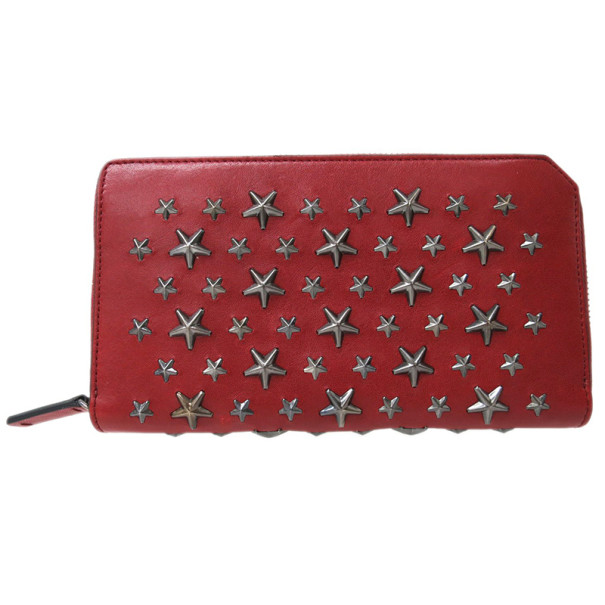 Jimmy Choo Crimson Leather Star Studded Contential Wallet