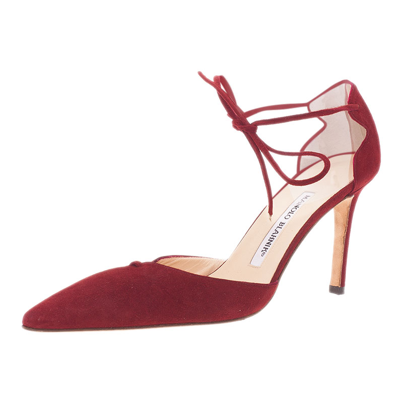 Manolo Blahnik Red Suede Ankle Wrap Sandals Size 36