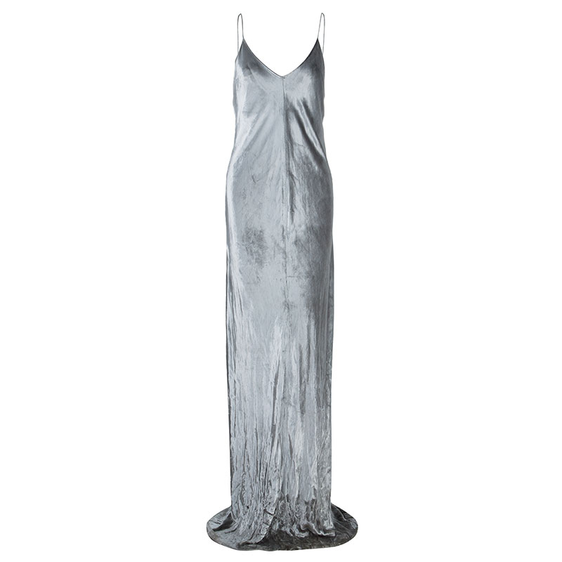 T By Alexander Wang Panne Velvet Silver Camisole Maxi Dress M