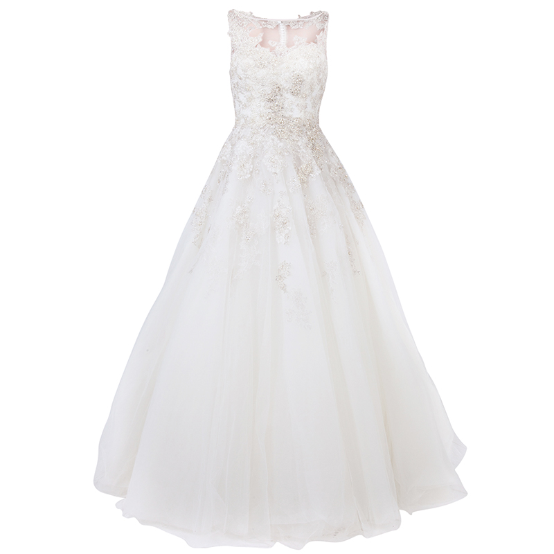 Justin Alexander Ivory Sleeveless Embellished Tulle Wedding Gown M