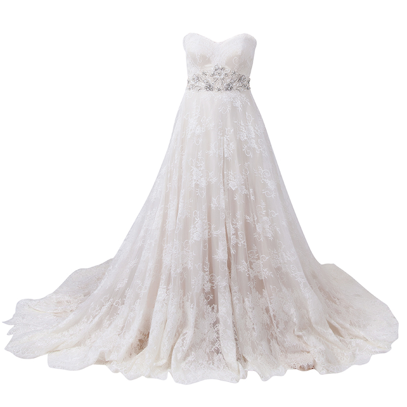 Justin Alexander Ivory Sweetheart Embellished Waist Lace Wedding Gown L