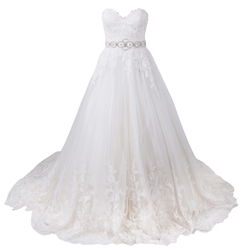 Justin Alexander Ivory Sweetheart Embellished Belt Lace Wedding Gown L