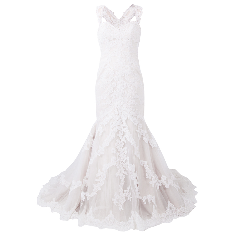 Justin Alexander Champagne Sweetheart Fishtail Lace Wedding Gown M