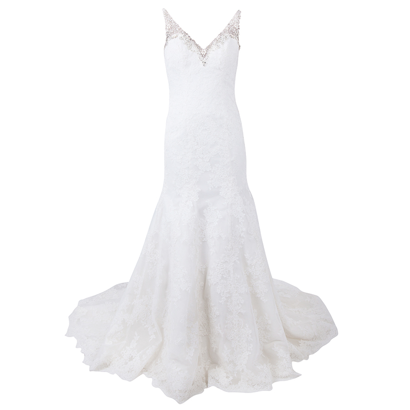 Justin Alexander Ivory Sleeveless Embellished Neckline Fishtail Wedding Gown L