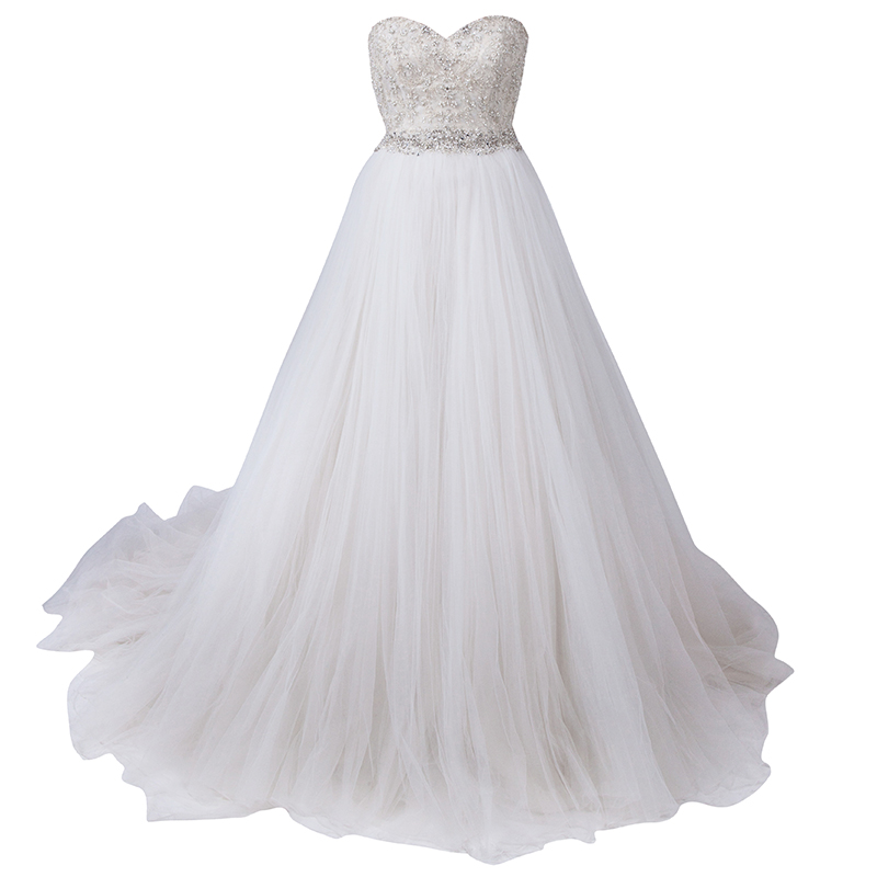 Justin Alexander Pearl Sweetheart Embellished Bodice Tulle Wedding Gown L