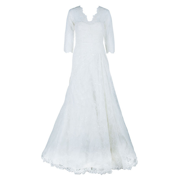 Elie Saab Lace Pleated Wedding Dress L