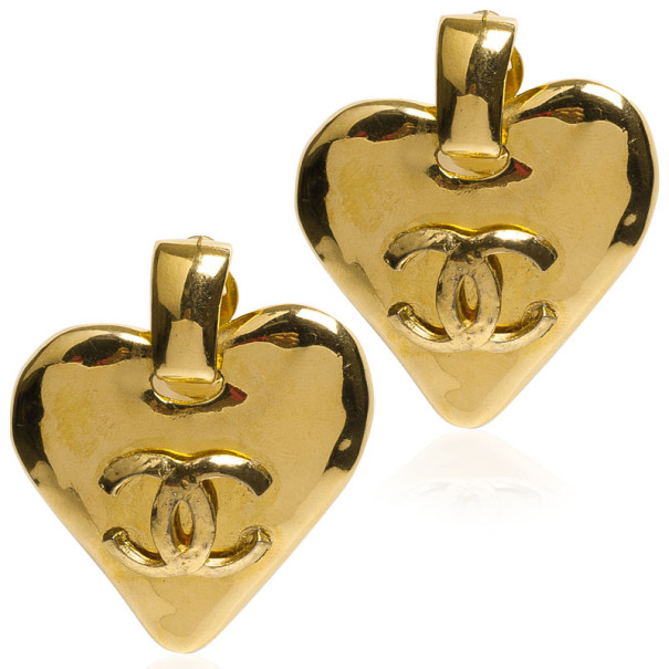 Chanel Golden Heart Shaped Earrings