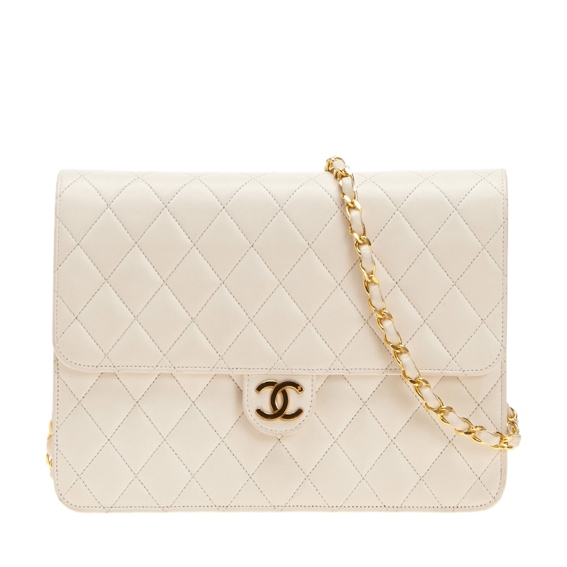 Chanel White Matelasse Lambskin Quilted Single Mini Flap Bag