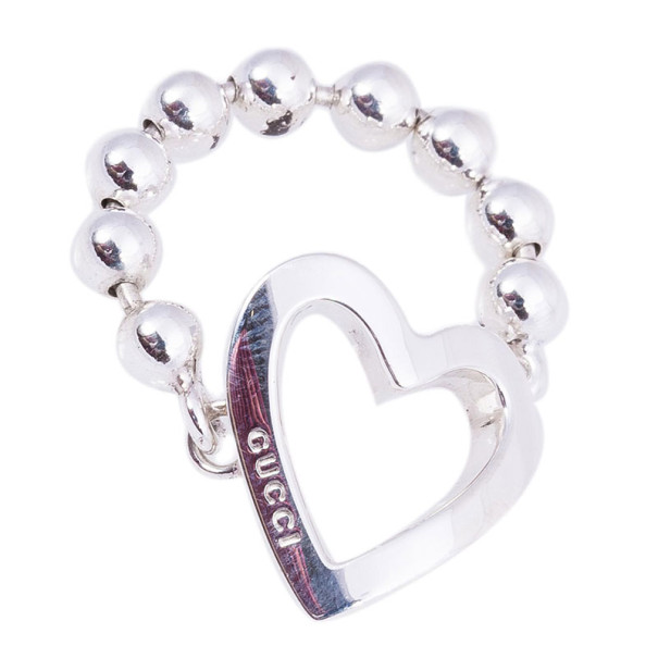 Gucci Silver Heart Chain Ring Size 55