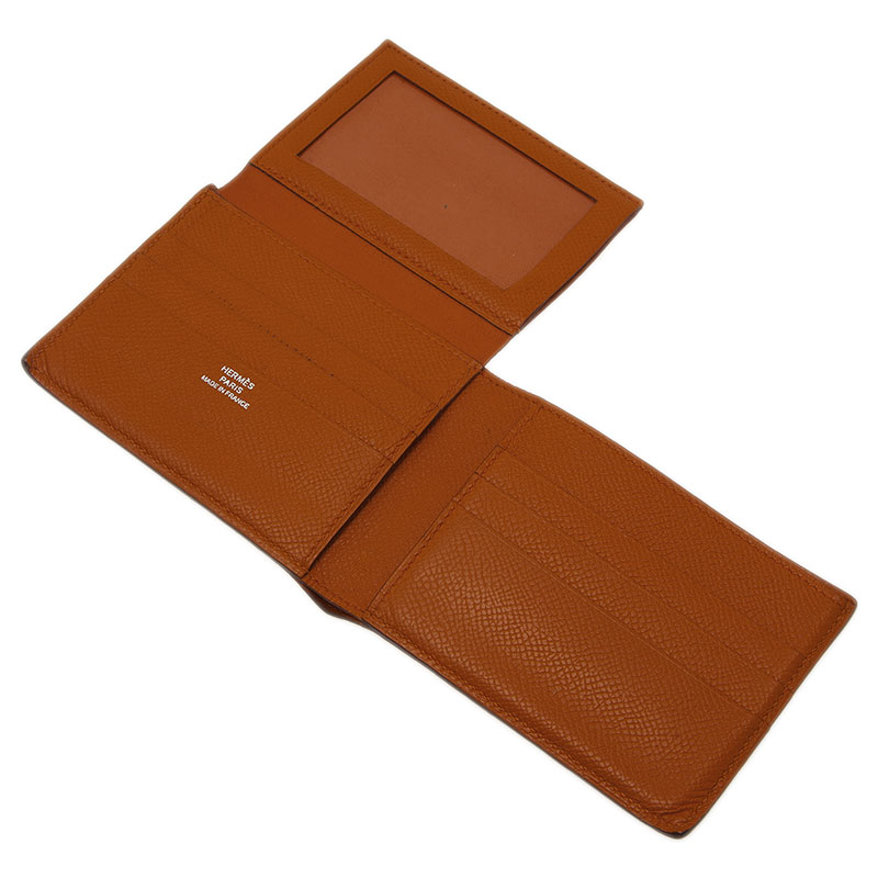 Hermes Orange Leather Bi-Fold Wallet