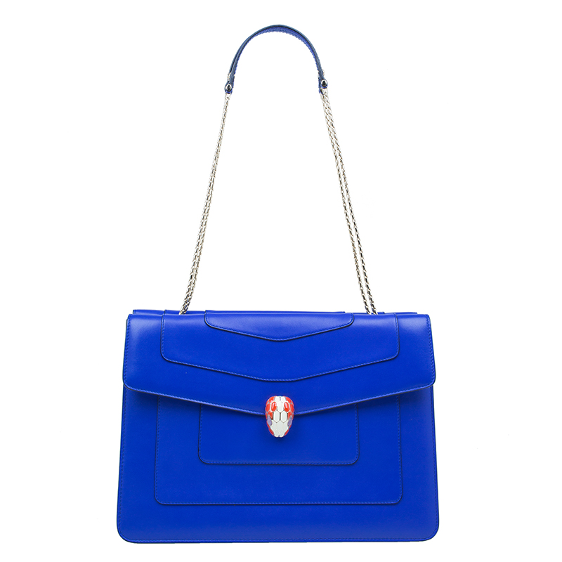 Bvlgari Blue Leather Serpenti Top Handle Flap Bag