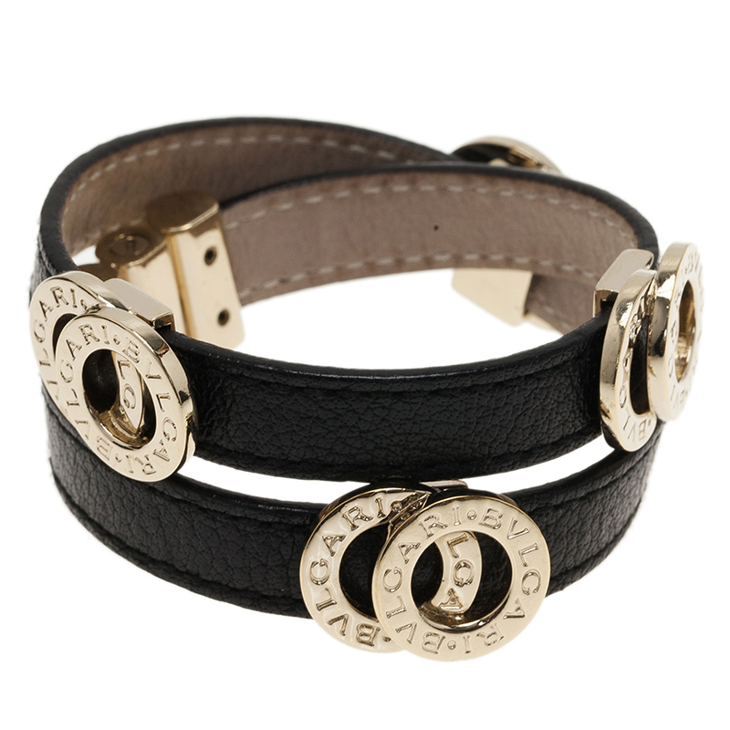 Bvlgari Bvlgari Leather Double Coiled Black Bracelet