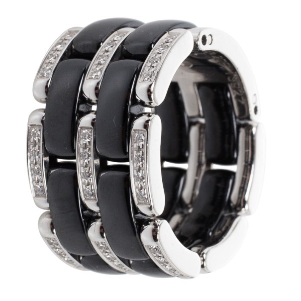Chanel Ultra Diamond and Black Ceramic Ring Size 54