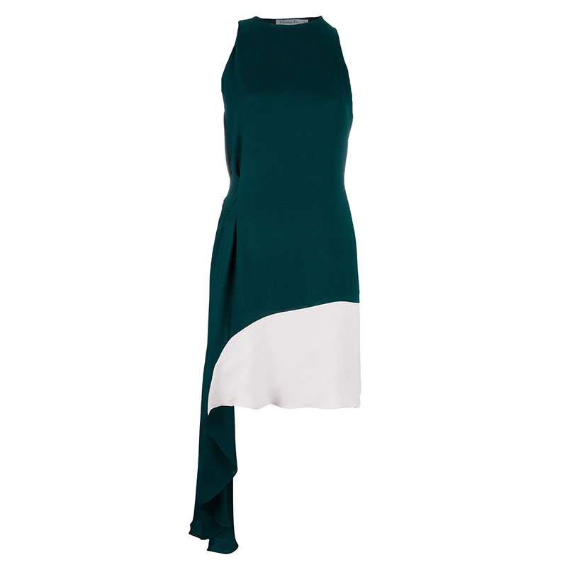 Dior Green and White Satin Sleeveless Dress M